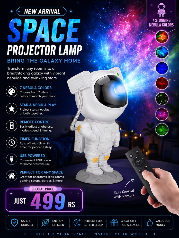 Astronaut galaxy projector with remote