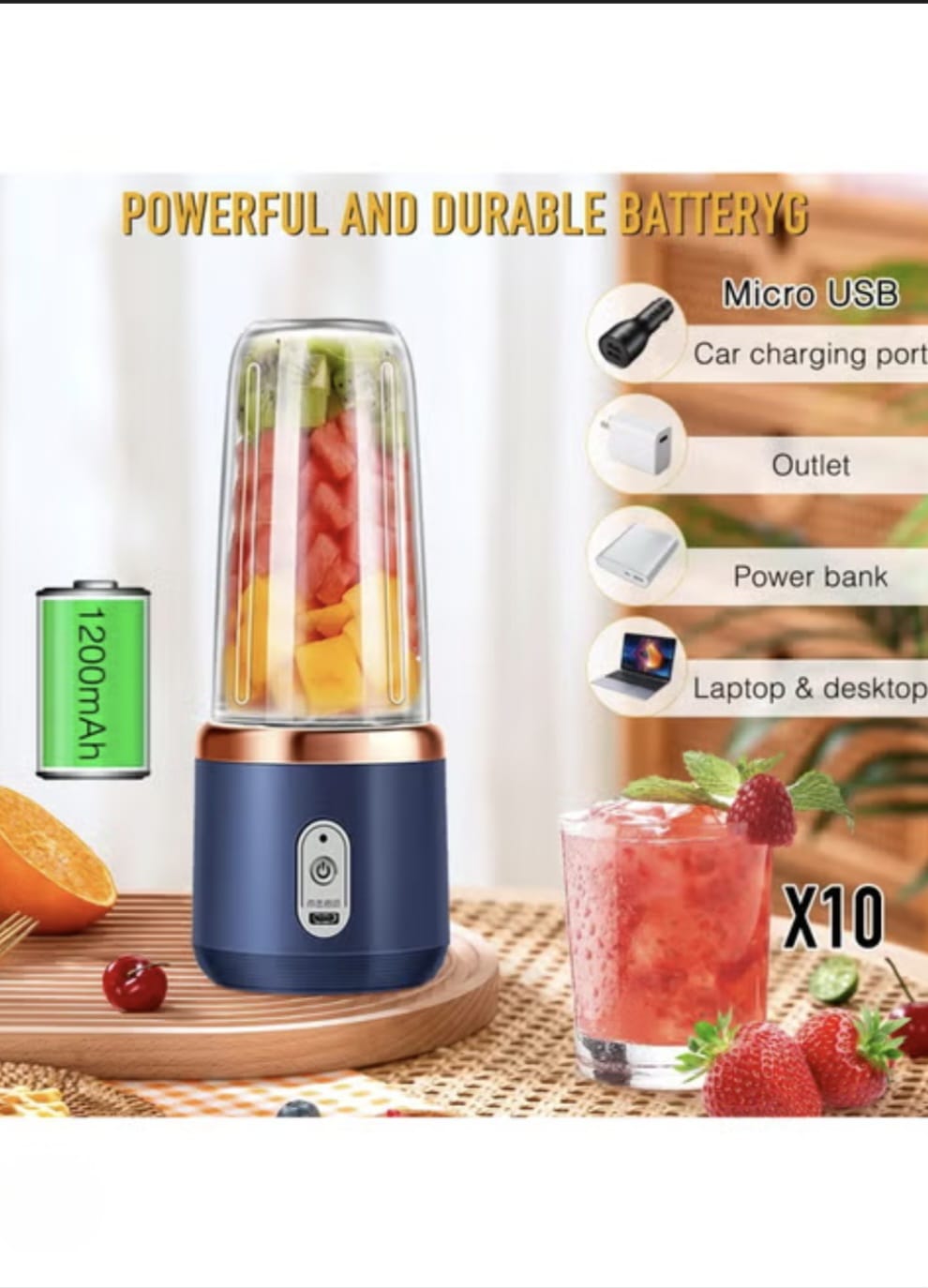 🍋 Portable USB Juicer Blender – Mini Rechargeable Smoothie & Fruit Juice Maker for Home, Gym & Travel ⚡✨