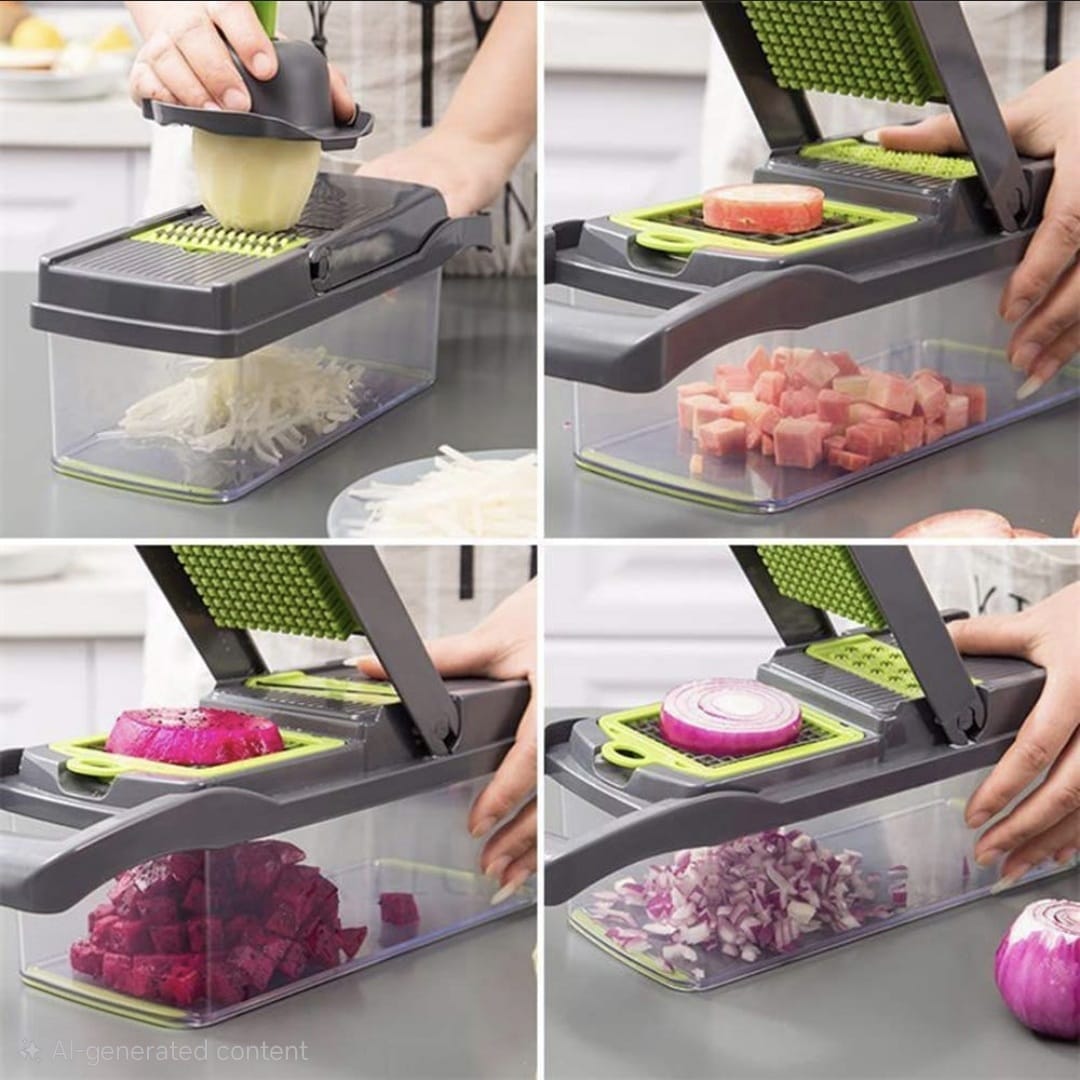 🥦 Pro Vegetable Chopper & Dicer – Multi-Blade Manual Food Chopper for Fast, Mess-Free Meal Prep 🍅✨